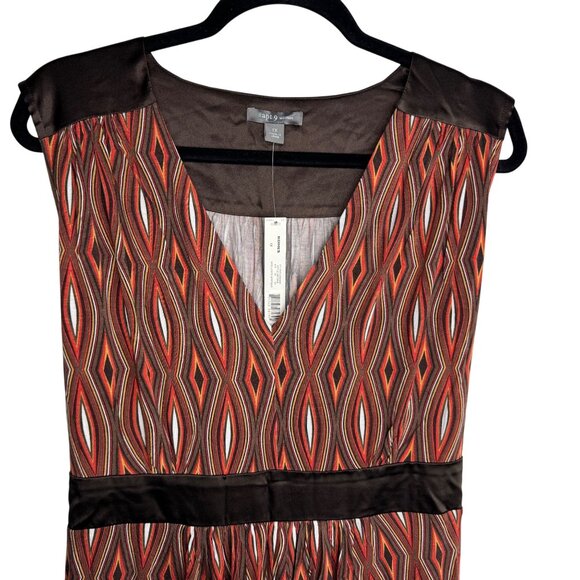 Vintage Y2K Babydoll Apt. 9 Brown Red Geometric Top Womens Size 1X - Picture 2 of 8